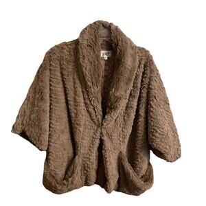 JOLT Faux Fur Coat Sz M Brown Wide Sleeve Pocket Roll Collar Butter Soft